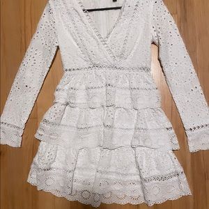 Aqua 100% cotton white summer mini dress xs like new. Long sleeve